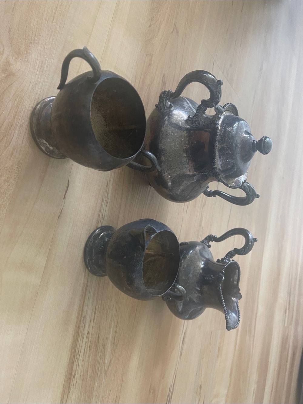 Silver-Tone Vintage-Style Tea Set - Creamer and Sugar in Tarnished Silver